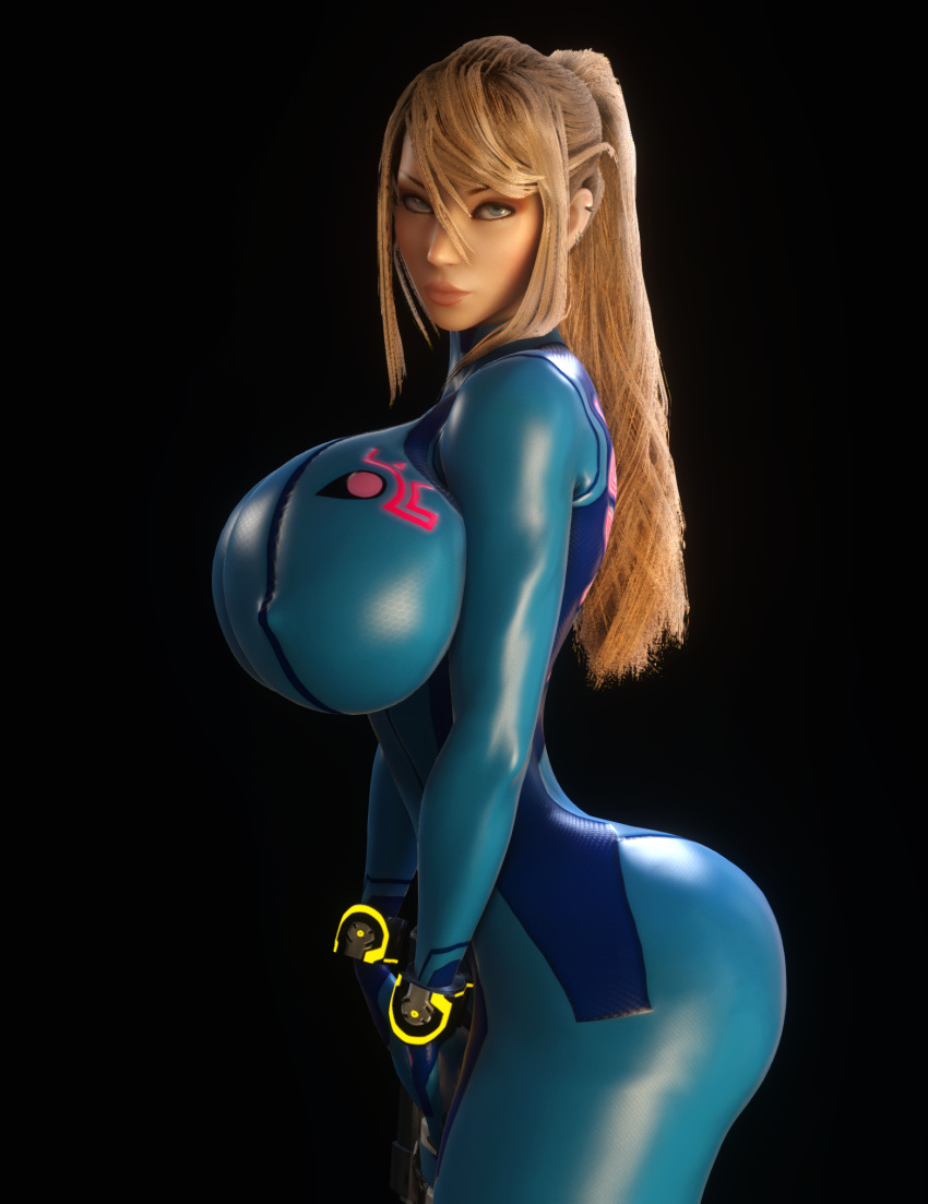 1girls 3d 3d_(artwork) alternate_ass_size alternate_breast_size ass big_ass bimbo blonde_hair bodysuit breasts breasts_bigger_than_head breasts_bigger_than_torso cleavage enormous_breasts female female_only female_solo gigantic_breasts gun holster holstered_weapon hourglass_figure huge_ass huge_breasts large_ass long_hair looking_at_viewer massive_breasts metroid nintendo nipples nipples_visible_through_clothing pistol ponytail samus_aran side_view skin_tight skindentation small_waist solo solo_female thick_thighs thighs thin_waist top_heavy upper_body vaako wasp_waist wide_hips zero_suit zero_suit_samus