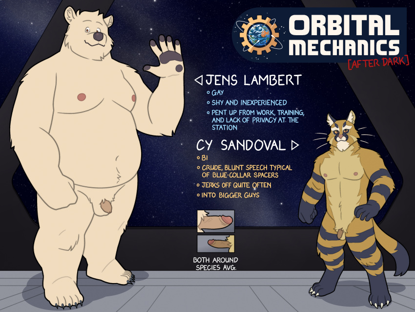 absurd_res american_black_bear anthro balls barefoot bear black_bear black_body black_fur blonde_pubes bodily_fluids brown_eyes character_name cheek_tuft comparing detailed_background digitigrade duo erection facial_tuft feet felid feline flaccid foreskin fur genital_fluids genitals gesture hand_on_hip head_tuft hi_res humanoid_genitalia humanoid_hands humanoid_penis kermode_bear leopardus logo male male_only mammal muscular muscular_male nipples nude overweight overweight_male pampas_cat pawpads penis plantigrade precum pubes pupils quasarbearcat size_difference slit_pupils space star tail text tuft ursine waving waving_at_viewer whiskers white_body white_fur white_pubes yellow_body yellow_eyes yellow_fur