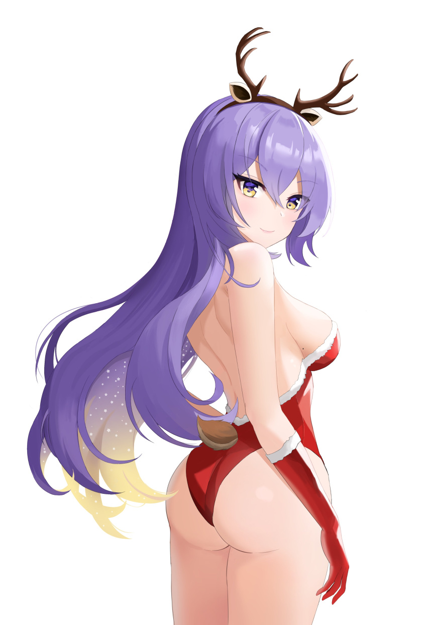 1girls artist_request ass christmas female hololive hololive_indonesia hololive_indonesia_area_15 looking_at_viewer moona_hoshinova reindeer_antlers solo tagme virtual_youtuber