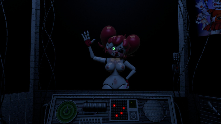 3d 3d_model artist_request baby_(fnafsl) belly_button breasts circus_baby circus_baby_(fnaf) circus_gallery clown five_nights_at_freddy's five_nights_at_freddy's:_sister_location fnaf fnaf_sister_location glowing_eyes green_eyes hand_on_hip looking_at_viewer naked naked_female nipples nude nude_female pink_cheeks pink_nipples red_hair red_lipstick red_nose scottgames sister_location smile so87baby summer_of_87_baby twintails waving waving_at_viewer waving_hand white_body white_skin window wink winking winking_at_viewer