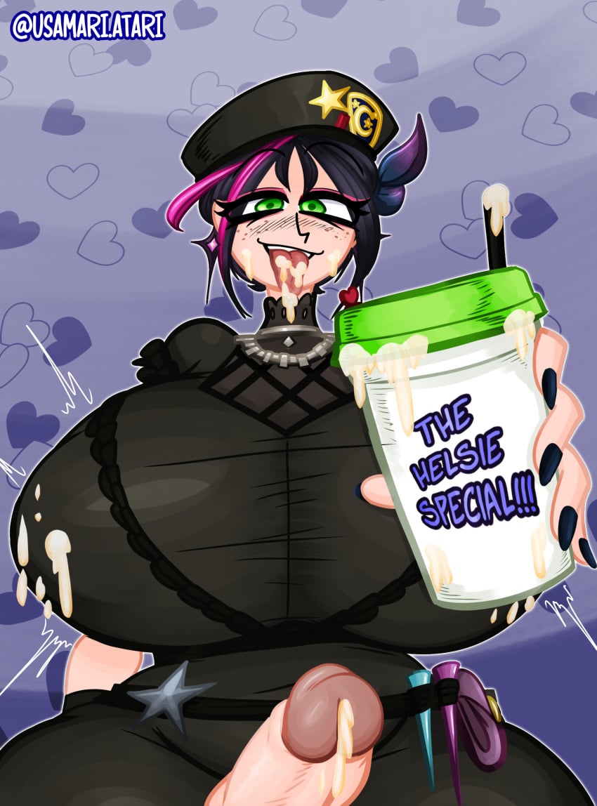 1futa bottomless breasts clothed clothing commission cum cum_chalice cum_in_cup curvy dickgirl english_text erection excessive_cum fortnite fortnite:_battle_royale futa_only futanari green_eyes hat helsie_(fortnite) huge_breasts huge_cock huge_hips human huntress_helsie_(fortnite) lactation light-skinned_futanari light_skin mostly_clothed painted_nails penis self_upload solo text thick_thighs tongue_out usamari_atari voluptuous wide_hips