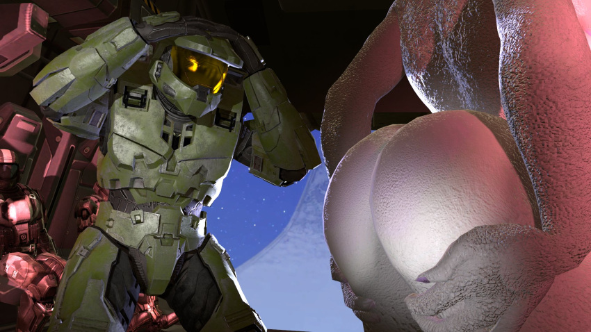 3d big_ass exhibitionism female female_sangheili halo_(series) lanhar_vids male master_chief naked_female sangheili suprised