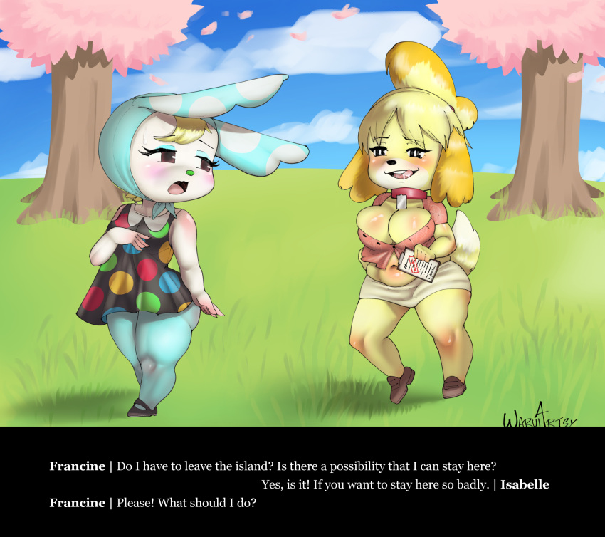 animal_crossing anthro ass big_ass big_breasts big_butt blush breasts canid canine canis clothing dialogue domestic_dog english_text fat_ass fat_butt female heart imminent_vore isabelle_(animal_crossing) large_ass large_breasts mammal nintendo shih_tzu text thick_ass thick_thighs toy_dog video_games vore waruiartsy wide_hips