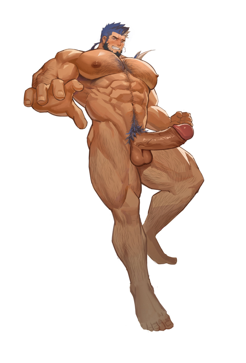 balls bara beard blush body_hair boner erection facial_hair final_fantasy final_fantasy_xiv male male_only muscles muscular nude penis roegadyn solo solo_male xianyusamuel