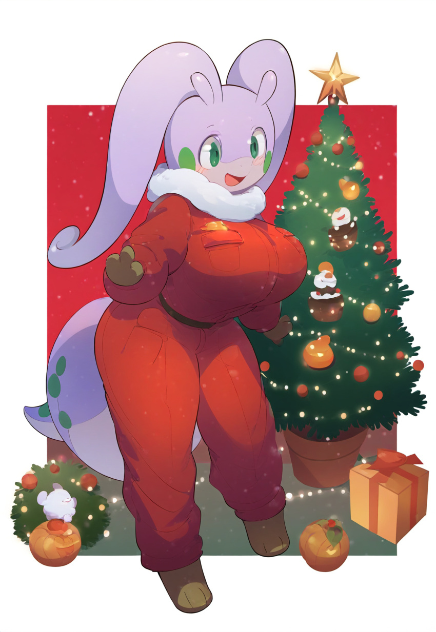 ai_generated anthro awokose big_breasts big_butt christmas female_pokemon goodra huge_breasts nintendo pokémon_(species) pokemon pokemon_(species) slime slime_(substance) slime_girl thick_thighs