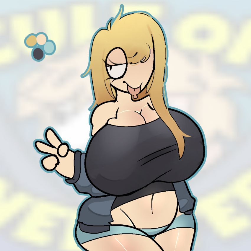 blonde_hair breasts busty cleavage female first_porn_of_character genderswap_(mtf) huge_breasts light-skinned_female long_hair neesterhere peace_sign sheester sheesterhere smug thick_thighs tongue_out wistiscavern youtuber