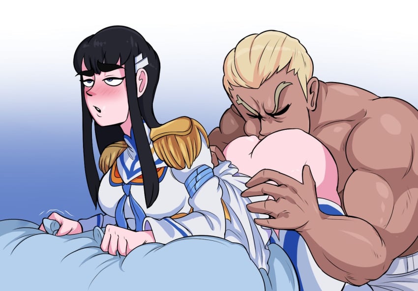 1boy 1girls analingus ass ass_eating black_hair blush dat_ass eyes_rolling_back gamagoori_ira hellonearthiii huge_ass junketsu kill_la_kill kiryuuin_satsuki long_hair looking_pleasured male rimjob rimming