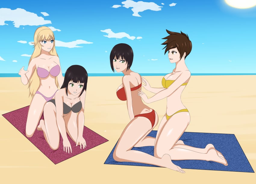 4girls anoneysnufftan applying_sunscreen beach bikini black_hair blonde_hair blue_eyes brown_hair edasbild embarrassed female female_only green_eyes humiliation imminent_death killer_lotion kneeling massage melanie_malachite miltiades_malachite multiple_girls murder ocean overwatch peril punishment rubbing rwby sand seaside sisters sitting sky snuff summer sunbathing swimsuit towel tracer twins yang_xiao_long