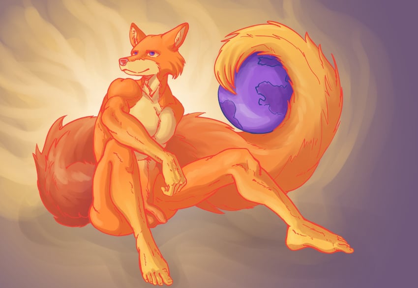 2021 anthro anthrofied athletic athletic_anthro athletic_male balls canid canine earth ffog firefox flaccid fluffy fluffy_tail foreskin fox fur genitals hi_res humanoid_genitalia humanoid_penis male male_only mammal multicolored_body multicolored_fur nude orange_body orange_fur penis sitting smile solo solo_male two_tone_body two_tone_fur uncut