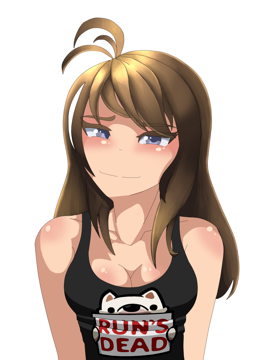 2d big_breasts blue_eyes blush brown_hair clothing darkviperau deitachan-art female rule_63 streamer tank_top youtube youtuber