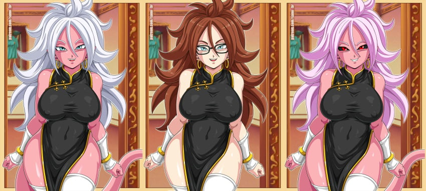 1girls 2010s absurd_res alternate_version_available android android_21 android_21_(good) android_21_(human) bare_shoulders big_breasts black_sclera blue_eyes bracelet breasts brown_hair chinese_clothes clothed clothed_navel covered_navel curly_hair curvaceous curvy curvy_figure dark_persona dragon_ball dragon_ball_fighterz dress dual_persona earrings erect_nipples erect_nipples_under_clothes eyewear fangs feet_out_of_frame female female_only fully_clothed glasses hair_between_eyes hi_res high_resolution highres hoop_earrings hourglass_figure huge_breasts humanoid indoors jewelry large_breasts legwear light-skinned_female light_persona light_skin linea_alba loincloth long_hair looking_at_viewer majin majin_android_21 megane monster_girl naughty_face navel navel_line nipple_bulge nipples nipples_visible_through_clothing no_bra no_panties no_pants open-mouth_smile pink_hair pink_skin pointy_ears qipao red_eyes revealing_clothes sano-br sidelocks silver_hair slim_waist smile solo solo_female stockings tail thick_thighs thighhighs thighs thin_waist traditional_clothes voluptuous white_hair wide_hips