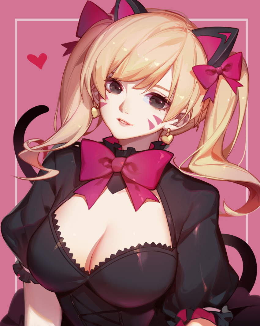 black_cat_d.va blonde_hair breasts cat_ears cleavage d.va overwatch songjikyo