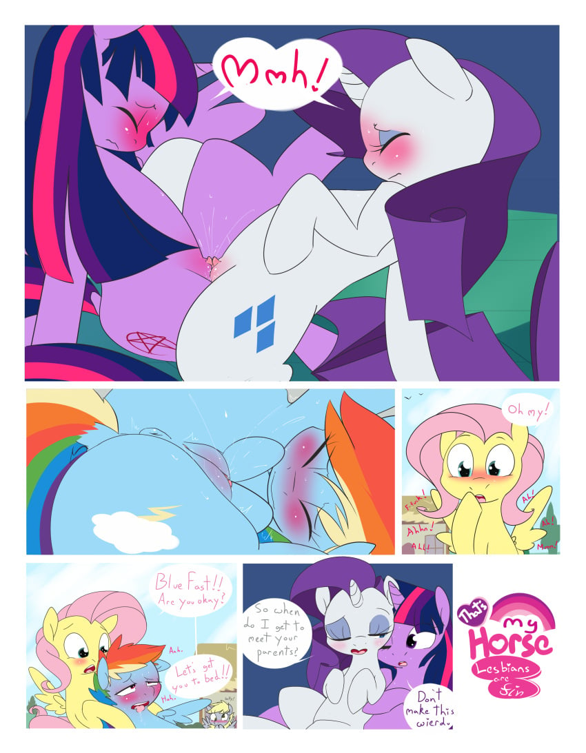 absurd_res alicorn anus ass big_ass big_butt comic dialogue english_dialogue english_text equid equine female female/female feral fluttershy_(mlp) friendship_is_magic genitals hasbro hi_res horn kryptchild mammal my_little_pony pegasus penetration pink_hair purple_body purple_hair pussy rainbow_dash_(mlp) rarity_(mlp) sex shared_senses text tribadism twilight_sparkle_(mlp) unicorn vaginal_penetration white_body wings yuri