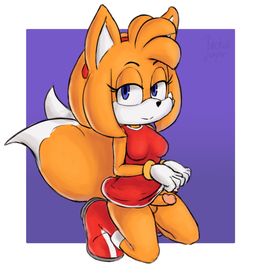 2021 accessory amy_rose anthro balls blue_eyes boots breasts canid canine clothing erection footwear fox furry fusion futanari genitals gloves gynomorph hair_accessory hairband half-closed_eyes handwear hi_res intersex mammal narrowed_eyes penis r0cketjumper signature smile solo sonic_(series) sonic_the_hedgehog_(series) tails video_games