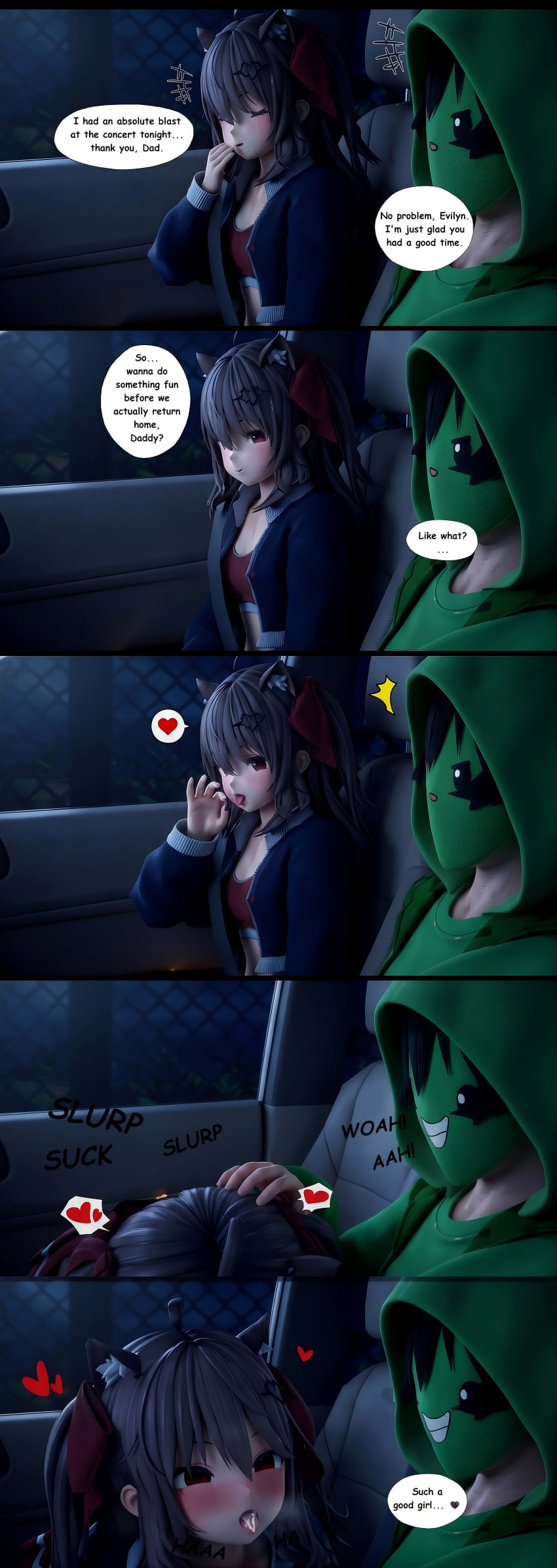 1boy 1boy1girl 1girls 3d 3d_(artwork) 3d_render ai_assisted blowjob blowjob_gesture blushing car car_interior cat_ears cat_girl catgirl clothed comic crop_top cum cum_in_mouth daughter dialogue dialogue_bubble evil_neuro father father_and_daughter fellatio fellatio_gesture female gerwazy hoodie incest incest_(lore) indie_virtual_youtuber indie_vtuber jacket jacket_open koikatsu male night night_sky open_jacket red_eyes ribbon ribbons story streamer tagme text text_bubble tongue tongue_out turtle vedal987 virtual_youtuber vtuber