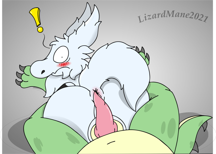 absurd_res anthro anus ass ball_size_difference balls balls_touching belly big_balls big_dom_small_sub big_eyes blush claws cloudy_(lizardmane) digital_media_(artwork) dinosaur dragon duo erection feet first_person_view fur furred_dragon genitals girly green_body green_scales gummyrex_(lizardmane) hi_res humanoid hybrid knot lizardmane looking_at_viewer male male/male nude penis penis_on_butt puffy_anus reptile rubber scales scalie sex simple_background size_difference slightly_chubby solo_focus surprise surprised_expression thick_thighs toe_claws toes unknown_species white_body white_fur