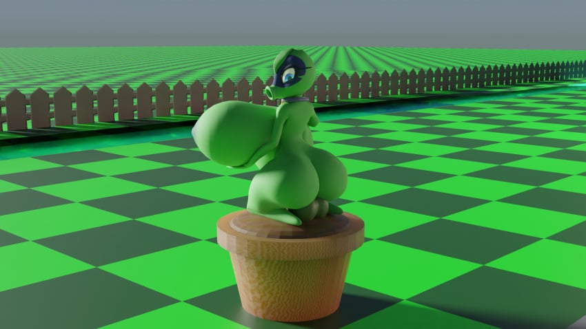 3d balls big_balls big_breasts blender blender_(software) breasts fence flower_pot furry futanari green_areola green_shadow_(pvz) green_skin huge_breasts lifting_breasts looking_back mask nude nude_futanari outside peashooter_(pvz) plant plant_girl plantie plants_vs_zombies plants_vs_zombies:_heroes sitting sultryscribz tagme video_games