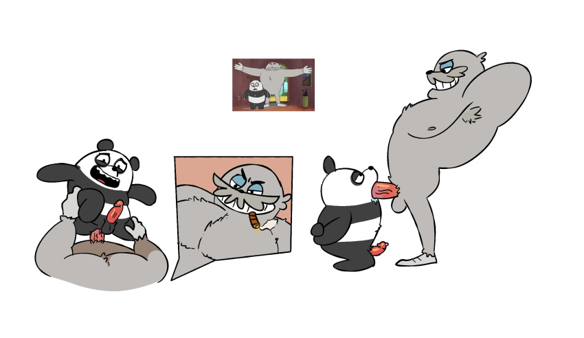 anthro balls bear big_penis cancan_draws cigar fur furry gay genitals male male/male male_only male_penetrated male_penetrating mammal panda panda_(wbb) penis penis_size_difference ralph_(wbb) smoking