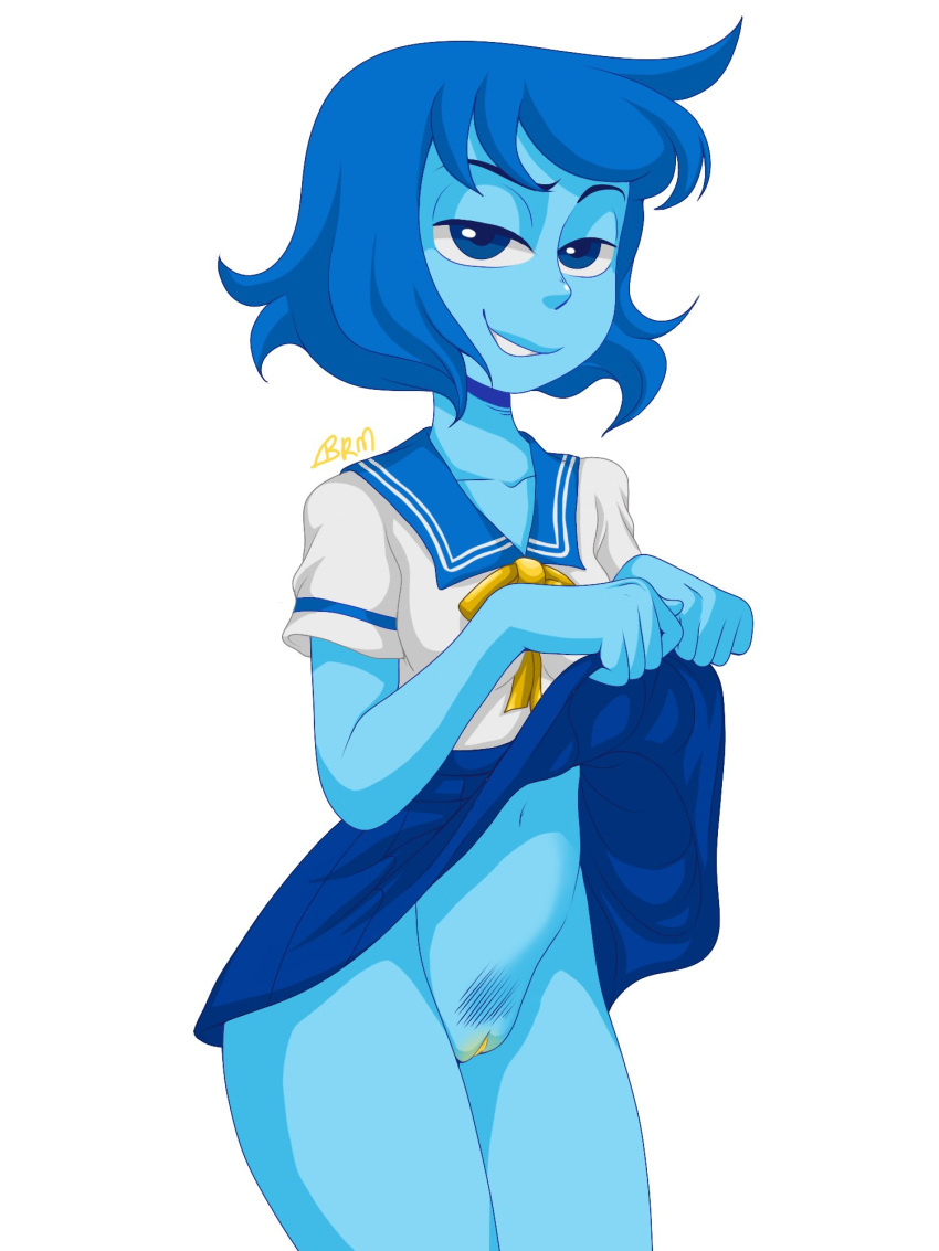 1girls alien alien_girl alien_humanoid alternate_costume blue_eyes blue_female blue_hair blue_skin cartoon_network exposed exposed_pussy female female_focus female_only gem_(species) lapis_lazuli_(gem) lapis_lazuli_(steven_universe) no_panties no_panties_under_skirt pubic_hair pussy sailor_uniform scamanderbianca school_uniform schoolgirl schoolgirl_uniform self_exposure short_blue_hair short_hair simple_background skirt skirt_lift steven_universe vagina white_background yellow_pussy