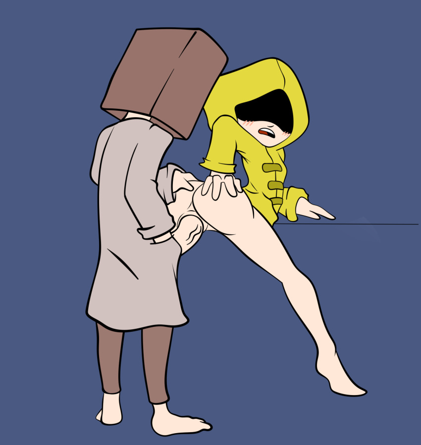 barefoot coat female human little_nightmares little_nightmares_2 male mono_(little_nightmares_2) outerwear pale_skin raincoat six_(little_nightmares) tagme vaginal