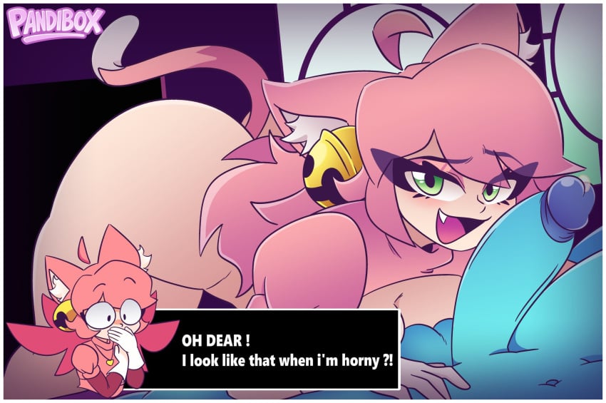 1girls arched_back ass background big_ass big_breasts big_penis breasts cat_ears cat_tail catgirl clothing color commission curvy deltarune deltarune_chapter_5 dialogue duo english_text fang female female_focus green_eyes hetero kris_(deltarune) light_skin looking_at_viewer mad_mew_mew mew_mew_(undertale) naked nude open_eyes open_mouth open_smile pandibox partially_clothed penis pink_(deltarune) pink_hair smile source straight talking_to_viewer text twitter_link voluptuous voluptuous_female
