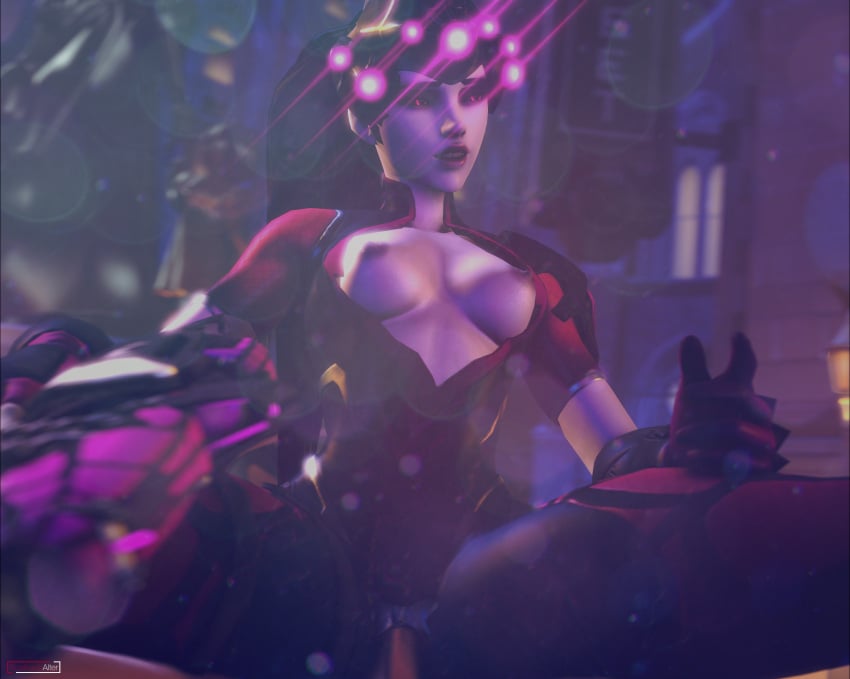 1boy 3d 3d_(artwork) 4k blizzard_entertainment bodysuit exposed_breasts exposed_pussy faceless_male female female_focus holding_weapon looking_to_the_side overwatch pale_skin pink_eyes poster purple_skin scathachalter sfm sitting_on_penis small_breasts source_filmmaker spider_widowmaker vaginal_penetration white_skin widowmaker