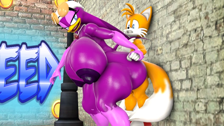 3d avian beak bird blueapple breasts canine doggy_style fox furry goggle hair larger_female orange_body purple_body purple_nipples sex size_difference smaller_male smile sonic_(series) swallow swallow_(bird) tail_feathers tails tattoo wave_the_swallow