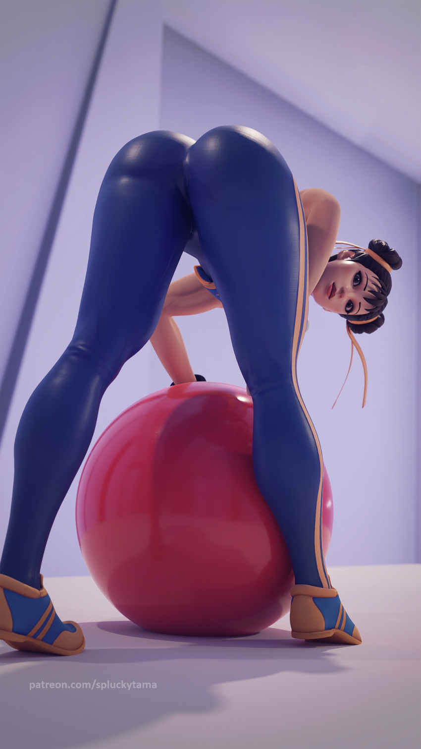 1girls 3d 3d_(artwork) ass bent_over big_ass big_butt brown_eyes brown_hair bubble_ass bubble_butt butt chun-li chun-li_(fortnite) clothed clothed_female clothes clothing dat_ass exercise_ball female female_only fortnite fully_clothed huge_ass looking_at_viewer looking_back round_ass solo spluckytama standing street_fighter tagme thick_ass tied_hair tight_clothing