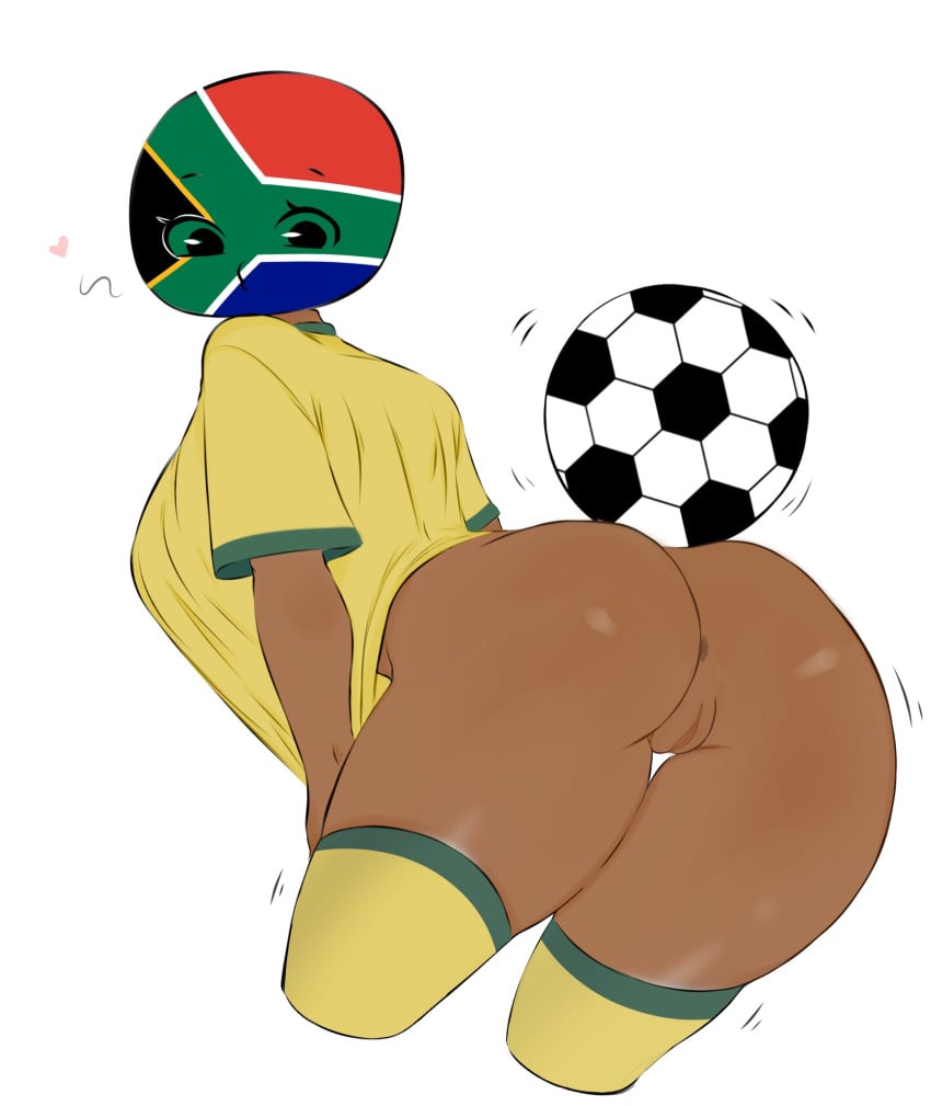 1girls african african_female anus ass ball bent_over big_breasts bottomless breasts butt_focus clothed clothing countryhumans countryhumans_girl dark_skin female female_only flawsy hips kneesocks partially_clothed pov pussy soccer_ball solo south_africa_(countryhumans) south_african_flag thick_thighs thighhighs wiggle_lines