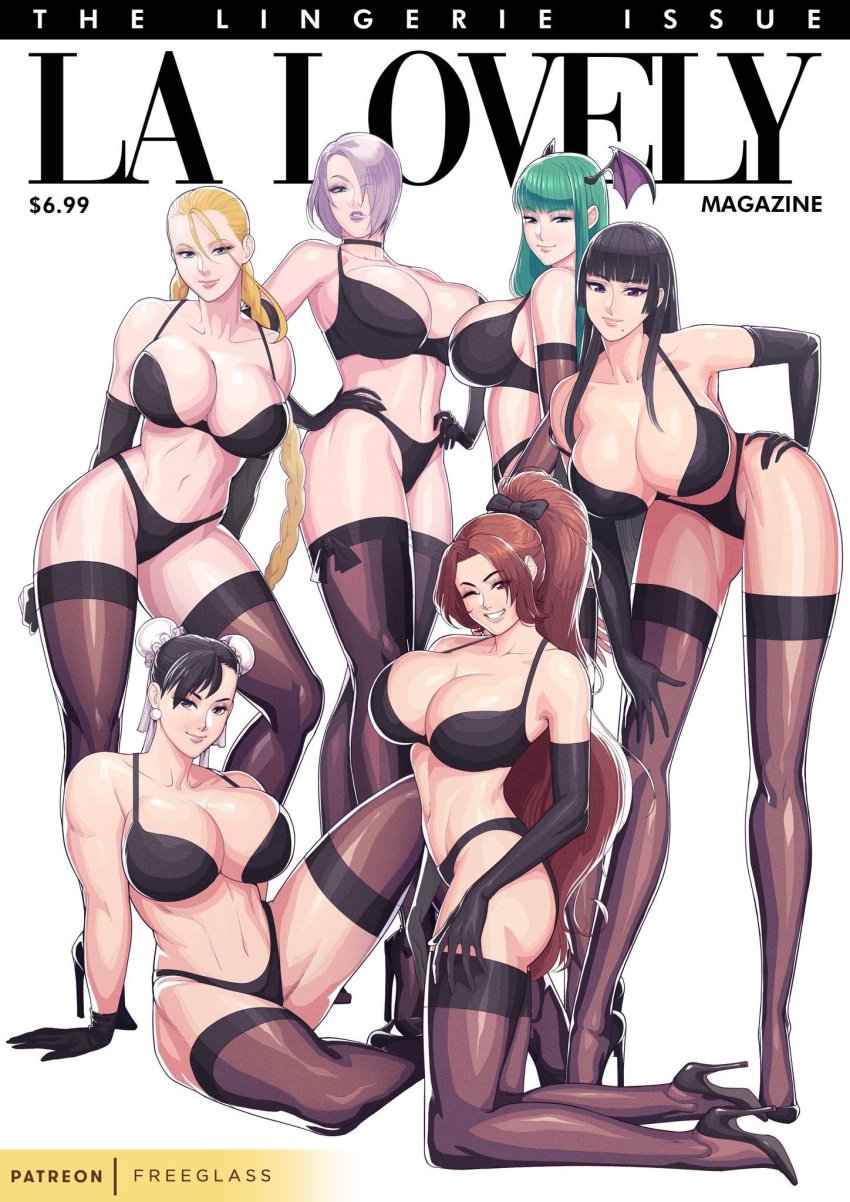 6+girls 6girls big_ass big_boobs big_breasts big_butt black_hair blonde blonde_hair bra breasts brown_hair cammy_white chun-li color colored colored_hair crossover darkstalkers dead_or_alive elbow_gloves fatal_fury female female_only freeglass glove gloves green_hair huge_tits human isabella_valentine king_of_fighters large_breasts magazine magazine_cover mai_shiranui medium_breasts morrigan_aensland multiple_girls muscular muscular_female nyotengu panties pose posing seductive seductive_gaze seductive_look seductive_pose seductive_smile simple_background smile snk soul_calibur stockings street_fighter succubus tagme take_your_pick text tits underwear white_background white_hair