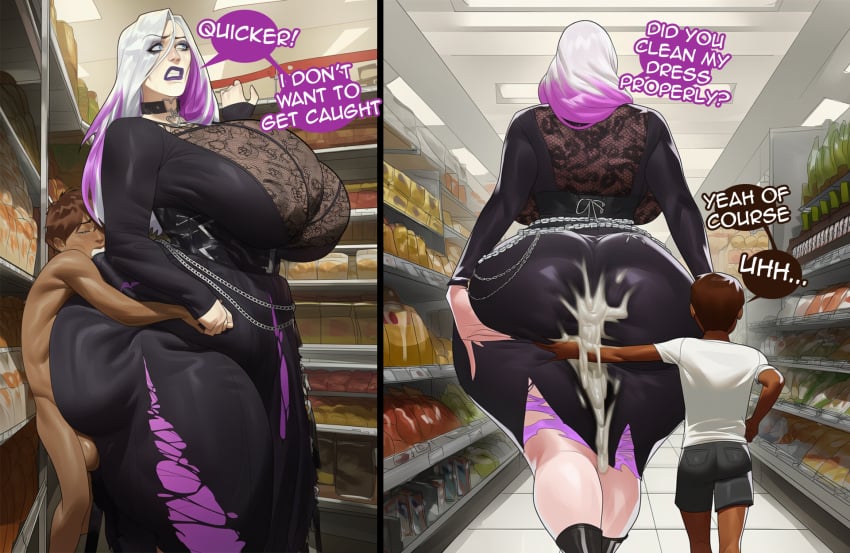 1boy 1female 1girls 2d 2d_(artwork) ai_art ai_assisted ai_generated ass biceps big_ass big_breasts big_butt big_thighs bigger_female bigger_sub biped blue_eyes bolt_on_tits breast_implants breasts caption clenched_teeth clenching_teeth cum cum_drip cum_on_body dark-skinned_male dead_by_daylight duo enhanced_breasts fake_breasts female female_focus hourglass_figure huge_ass huge_breasts huge_butt human humanoid large_ass large_breasts light-skinned_female light_skin long_hair lovelandsai male market pink_hair public public_exposure public_sex sable_ward sex sex_from_behind sex_through_clothes sex_through_clothing sex_through_dress sex_through_skirt silicone silicone_implants small_but_hung small_dom_big_sub smaller_male stable_diffusion straight supermarket tall_female taller_female text text_box text_bubble thick_thighs thighhighs thighs through_clothes through_clothing voluptuous voluptuous_female white_hair