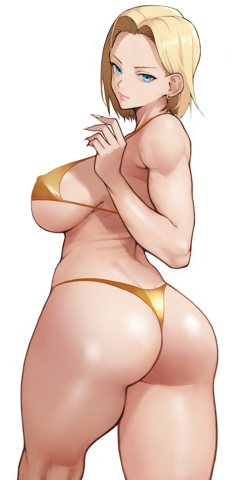 1girls alternate_version_available android_18 blonde_hair blue_eyes cameltoe cleavage curvy dragon_ball erect_nipples female huge_areolae huge_ass huge_breasts puffy_nipples short_hair thick_lips voluptuous wide_hips yoshi55level yoshio_(55level)