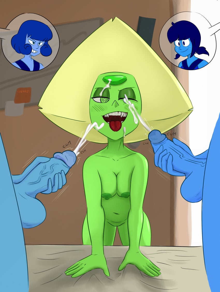 2futas balls blue_hair blue_skin breasts cartoon_network cum cum_on_face cumshot cumshot_in_mouth futanari gem_(species) glans green_skin heart-shaped_pupils lapis_lazuli_(gem) lapis_lazuli_(steven_universe) masturbation mean_lapis naked nice_lapis one_eye_closed penis peridot_(steven_universe) spakka5 steven_universe tongue tongue_out veiny_penis