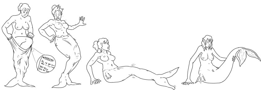 2017 absurd_res breasts female genitals hair hi_res human human_to_humanoid humanoid lying mammal marine merfolk monochrome nipples nude ponytail prurientpie pussy sequence simple_background solo species_transformation suit_transformation surprise transformation white_background