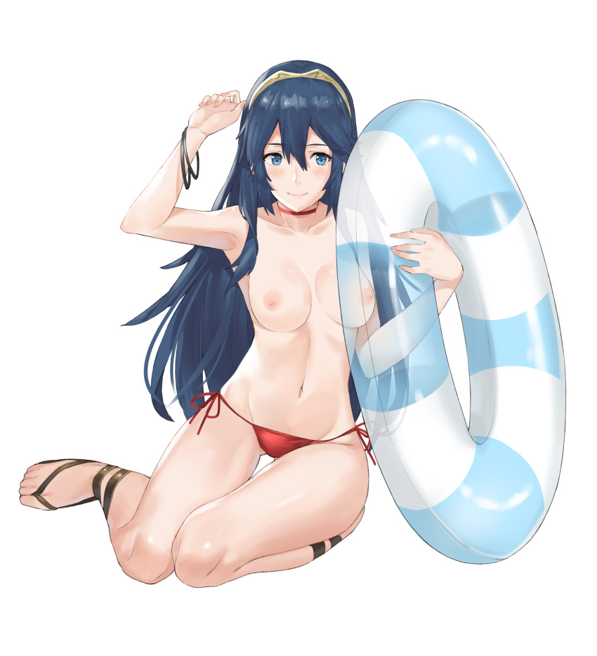 1girls absurd_res armpits arms_up bare_arms bare_legs bare_shoulders bikini bikini_bottom blue_eyes blue_hair blush bracelet breasts choker curvy feet female female_focus female_only fire_emblem fire_emblem_awakening hair_between_eyes headband highres j@ck legs long_hair looking_away lucina_(fire_emblem) medium_breasts midriff nintendo nipples pale-skinned_female pale_skin partially_clothed patreon_reward pose posing sandals simple_background sitting solo solo_focus stomach swimsuit toes toned toned_female topless topless_bikini white_background