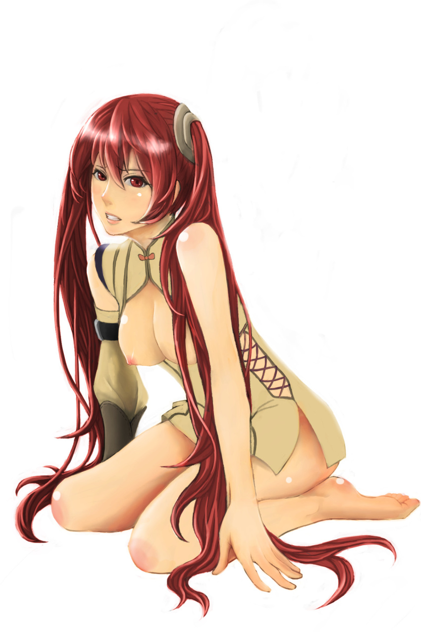 1girls breasts breasts_out female female_only fire_emblem fire_emblem_awakening human kneeling medium_breasts nintendo partially_clothed pocari66 red_hair severa_(fire_emblem) sleeve solo twintails