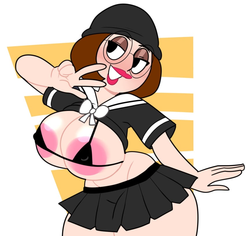 1girls areola_slip ass beanie big_areola big_ass big_breasts bikini black_eyes blush breasts brown_hair bursting_breasts busty family_guy female female_focus female_only glasses goth gothified half-closed_eyes hat hourglass hourglass_figure ineffective_clothing light-skinned_female light_skin lipstick meg_griffin nipples overflowing_breasts pink_lipstick pleated_skirt school_uniform shirt_lift shortstack skimpy skimpy_clothes skirt smile strap_bra superspoe teenager thick_thighs tight_clothing v wide_hips