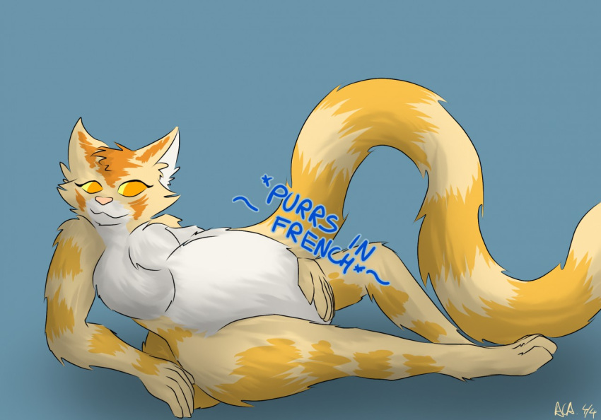 acacia anthro belly big_belly breasts featureless_breasts felid feline felis female fur hand_on_stomach hyper_tail mammal nude orange_body orange_fur purring sand_cat solo tan_body tan_fur unbirthing vore white_belly white_body white_fur