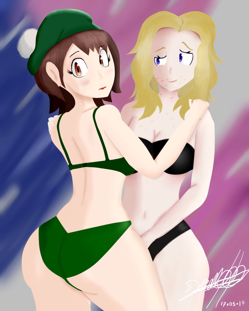 ass black_bra black_panties bra crizzashbandizzash gloria_(pokemon) green_bra green_panties lass_(pokemon) lass_(pokemon_ss) npc_trainer panties pokemon pokemon_ss