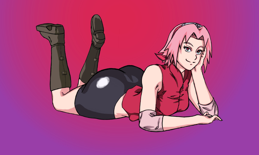 big_ass big_butt clothed ero-kami female_only green_eyes huge_ass naruto naruto_(series) naruto_shippuden sakura_haruno seductive_gaze seductive_look seductive_smile