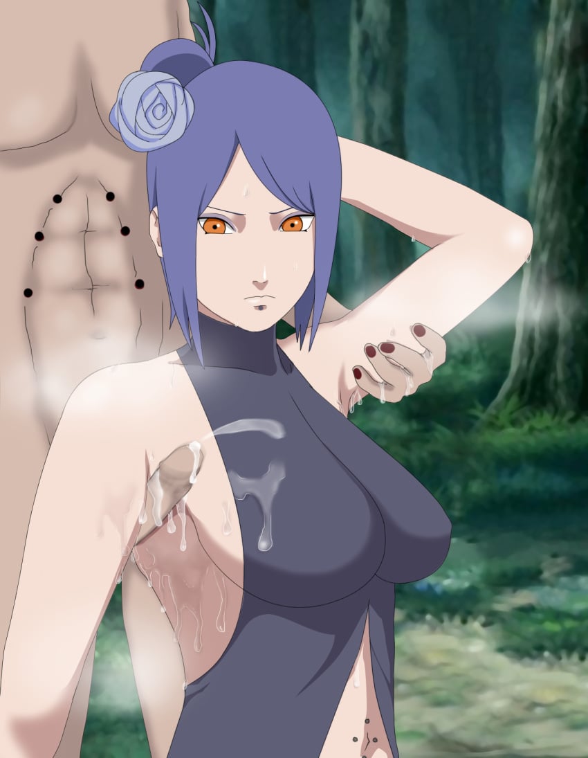 1boy 1boy1girl 1girls akatsuki_(naruto) armpit armpit_crease armpit_fetish armpit_sex armpits arms_up belly_button big_breast brown_skin clothed_sex cum cumshot female fetish forest half_body herianforce kink konan naruto naruto_shippuden nude_male orange_eyes pain_(naruto) purple_hair short_hair small_penis standing stinky_armpits sweat sweatdrop sweaty_armpits sweaty_body thrust unseen_male_face white_skin