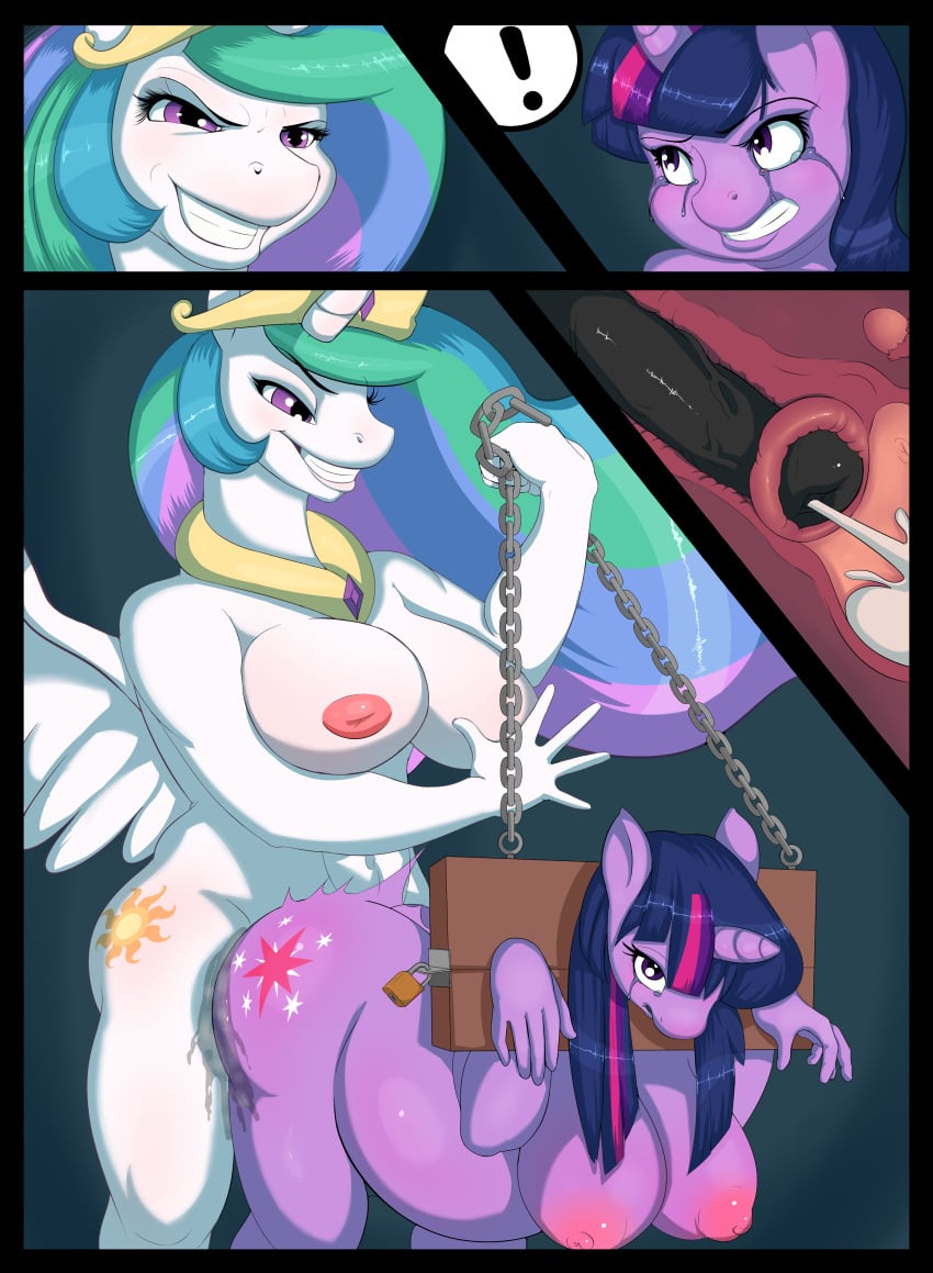 ! 2014 absurd_res alicorn animal_genitalia animal_penis anthro areola big_breasts big_penis bodily_fluids breasts cervical_penetration chains comic crying cum cum_in_pussy cum_inside cumshot cutie_mark dewclawpaw digital_media_(artwork) duo ejaculation equid equine equine_penis erection excessive_cum feathered_wings feathers female forced friendship_is_magic furry futanari genital_fluids genitals grin gynomorph gynomorph/female gynomorph_penetrating hair hasbro hi_res horn horsecock_futanari implied_cannibalism inflation internal intersex intersex/female intersex_penetrating inverted_nipples long_hair mammal multicolored_hair my_little_pony nipples nude orgasm penetration penis princess_celestia_(mlp) purple_eyes pussy rape restrained sex slapping smile spanking stocks tears twilight_sparkle_(mlp) unicorn vaginal_penetration vein whitekitten wings