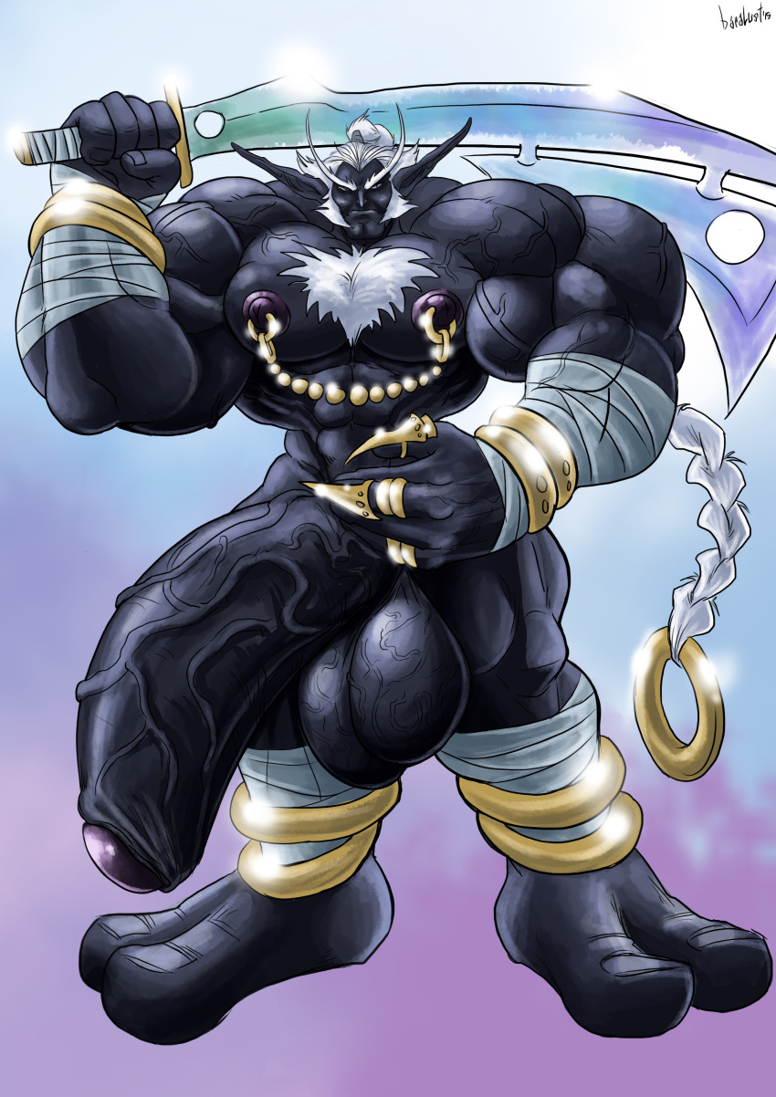 2_toes absurd_res alien alien_humanoid anklet anryu451 balls baralust biceps big_balls big_feet big_muscles big_penis bracelet braided_hair chest_tuft feet foreskin genitals gundarii hair hi_res huge_balls huge_cock huge_feet huge_muscles humanoid humanoid_pointy_ears hyper hyper_genitalia jai jewelry male muscular muscular_humanoid muscular_male nipple_piercing nipples penis piercing solo toes tuft uncut vascular vascular_penis