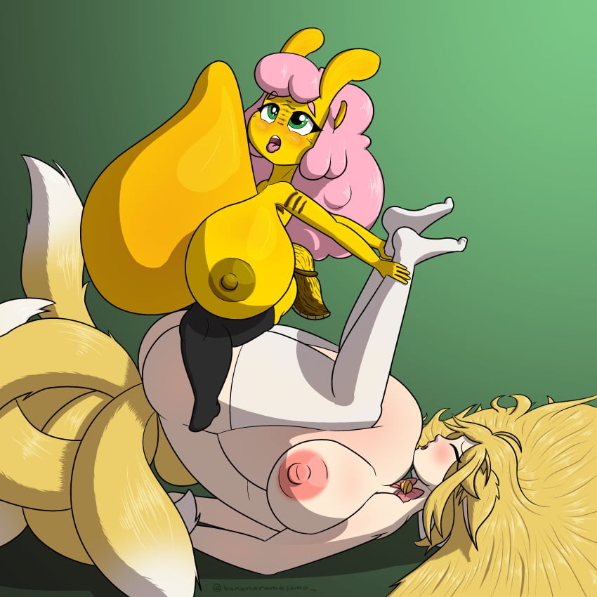 absurd_res anthro asian_mythology banana_slug bananaramasama belly big_belly big_breasts bodily_fluids breasts canid canine cum cumflation duo east_asian_mythology fox fox_spirit genital_fluids herm hi_res huge_breasts human hyper hyper_belly inflation intersex intersex/intersex kela_(bananaramasama) kela_ariolima legwear mammal multi_tail mutual_penetration mythology orgasm pectoral_bulge shortstack simultaneous_orgasms size_difference stockings stomach_bulge thigh_highs