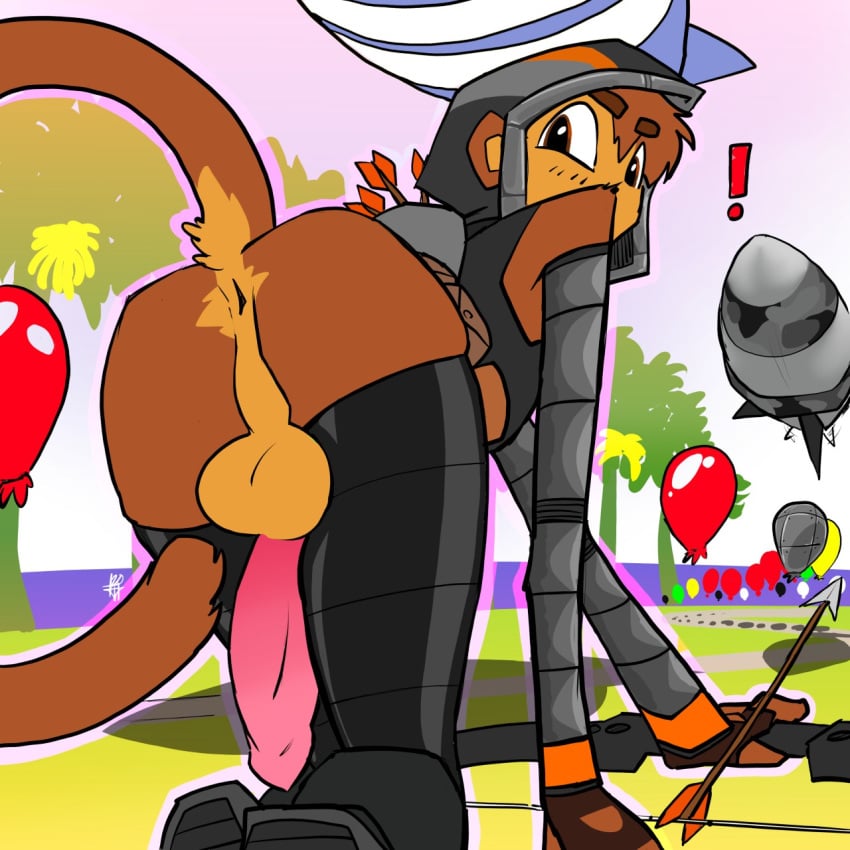 animal_humanoid anthro anus ass backsack balls bent_over big_penis bloons_td_6 bloons_tower_defense blush bottomless bow_and_arrow erection genitals haplorhine hi_res humanoid humanoid_penis looking_back male male_only mammal mammal_humanoid monkey monkey_humanoid ninja_kiwi penis primate primate_humanoid quincy_(bloons_tower_defense) quiver raised_tail solo solo_male tail testicles thigh_boots topazknight