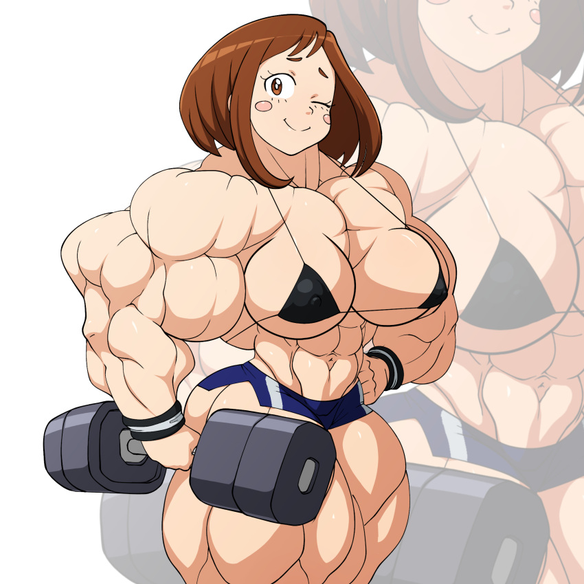 abs biceps devmgf extreme_muscles huge_muscles hyper_muscles large_breasts muscles muscular muscular_female my_hero_academia ochako_uraraka original thick_thighs