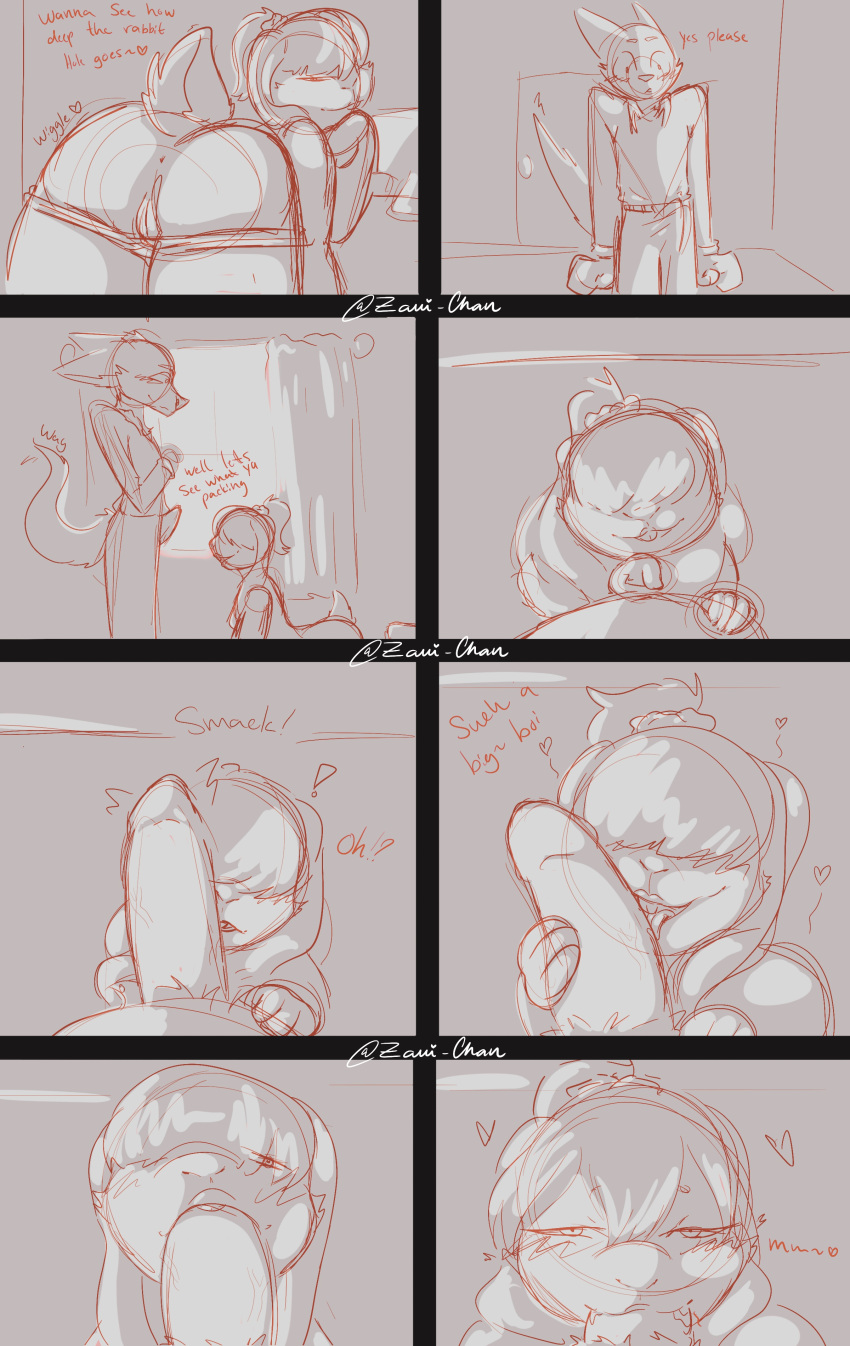 absurd_res anthro blow-job canid canine canis duo female hi_res lagomorph leporid male male/female mammal rabbit wolf zavi-chan