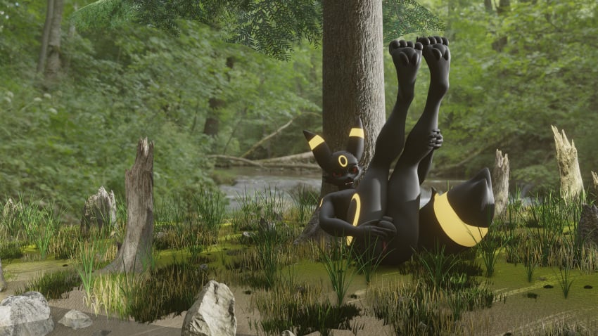 16:9 3d_(artwork) 4k absurd_res animal_genitalia anthro balls bedroom_eyes blender_(software) cuntboy digital_media_(artwork) eeveelution forest forest_background full-package_cuntboy generation_2_pokemon genitals glowing glowing_markings herm hermaphrodite hi_res intersex light male maleherm markings multi_genitalia narrowed_eyes nature nature_background nintendo nude open_mouth outside pawpads paws penis plant pokemon pokemon_(species) presenting presenting_pussy pussy seductive sheath solo sunlight tree umbreon water widescreen zero3_delta zero3delta