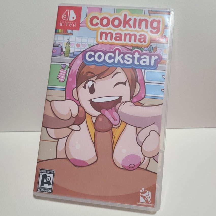 1girls 3boys between_breasts cappulait cooking_mama dark-skinned_male fappuccino fellatio foursome handjob hetero licking_penis light-skinned_male mama_(cooking_mama) naked_apron nude oral oral_sex straight tits_out video_game