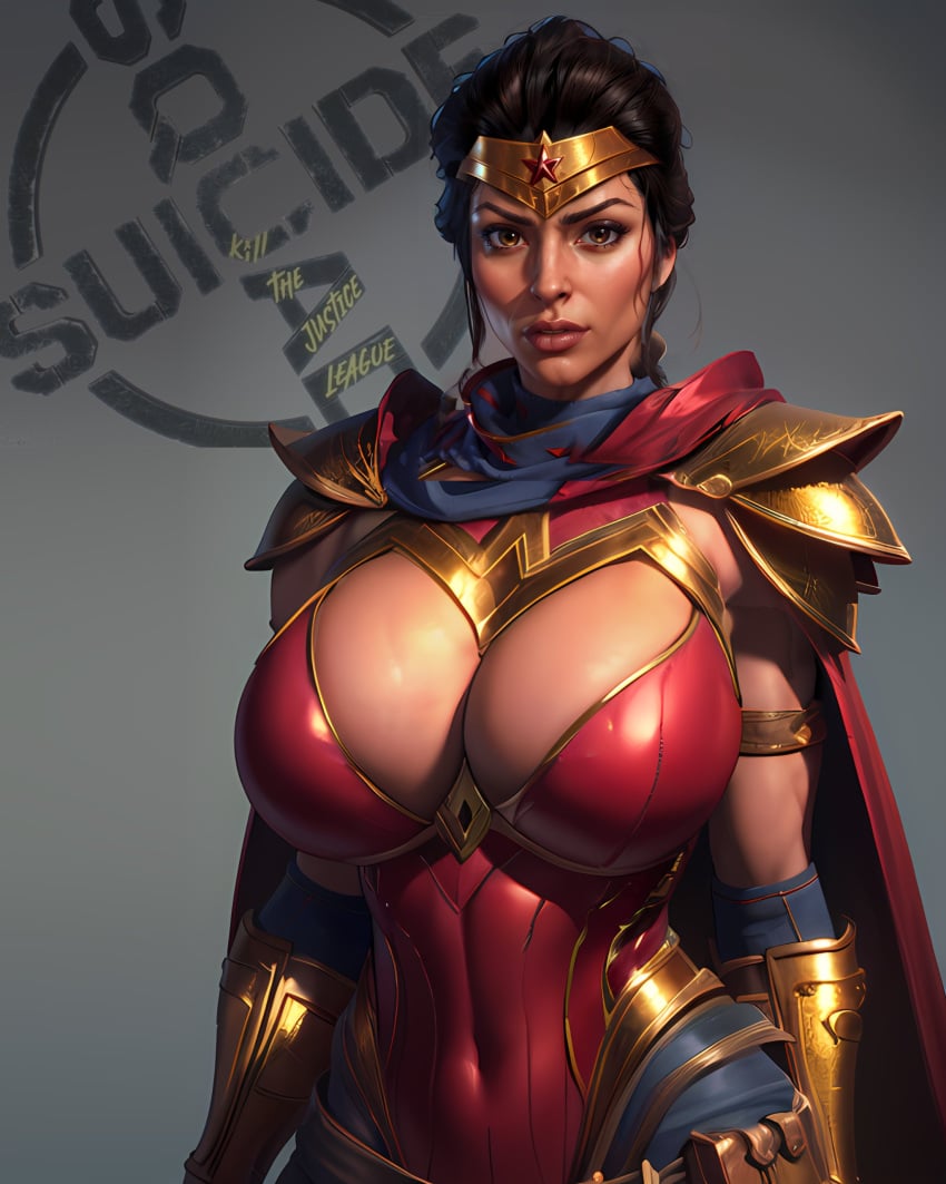 ai_generated amazon amazonian big_breasts blue_eyes breasts brown_hair busty dc dc_comics dceu diana_prince hourglass_figure huge_breasts long_hair nerdddemon princess royalty skimpy_armor solo suicide_squad:_kill_the_justice_league superheroine wide_hips wonder_woman wonder_woman_(series) wonder_woman_(suicide_squad_game)